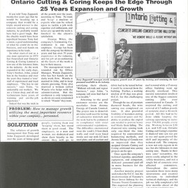 Ontario Cutting & Coring Newspaper Article